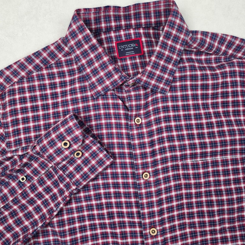 UNTUCKit Mens‎ Plaid Button Down Flannel Shirt Red Workwear Casual Long Sleeve M